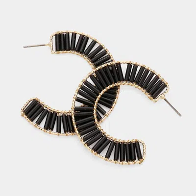 Fashnzfab Cylinder Beaded Hoop Earrings In Black