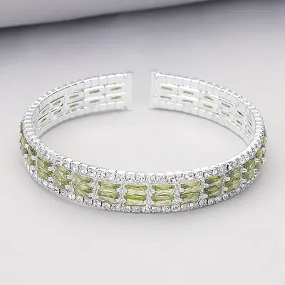 Fashnzfab Cz Baguette Stone Accented Evening Bracelet Clear, Peridot, Silver In Green