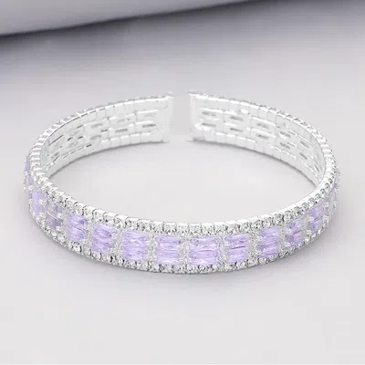 Fashnzfab Cz Baguette Stone Accented Evening Bracelet Clear, Silver, Violet