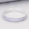Fashnzfab Cz Baguette Stone Accented Evening Bracelet Clear, Silver, Violet In Multi