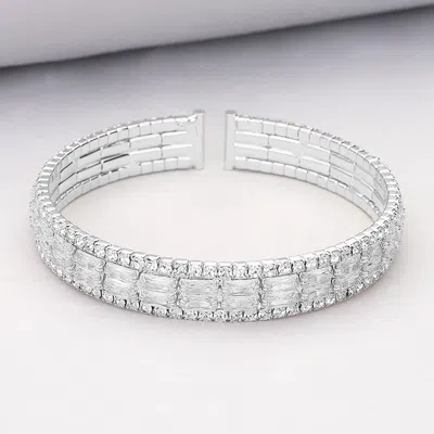 Fashnzfab Cz Baguette Stone Accented Evening Bracelet In Silver