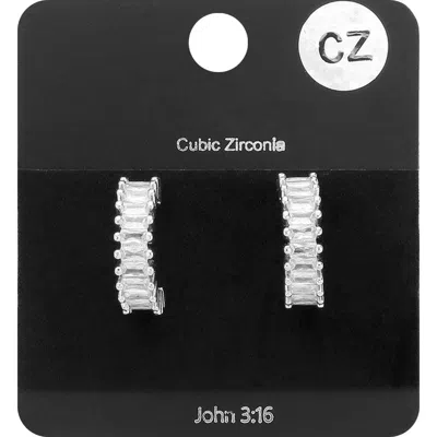 Fashnzfab Cz Baguette Stone Hoop Earrings In Black