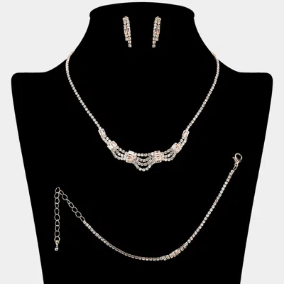 Fashnzfab Cz Baguette Stone Tube Pointed Rhinestone Paved Jewelry Set In Multi