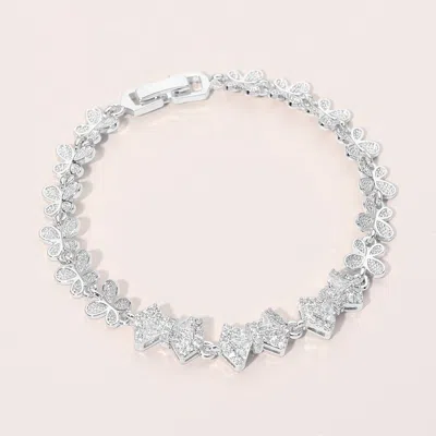Fashnzfab Cz Bow Butterfly Charm Link Bracelet In Metallic