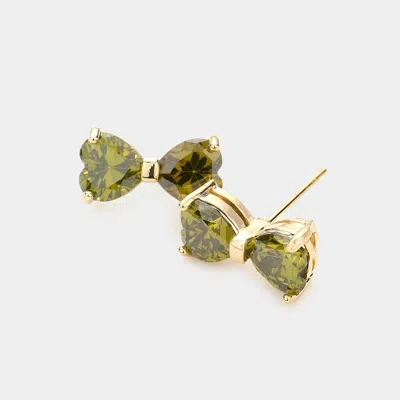 Fashnzfab Cz Bow Stud Earrings - Olive Green
