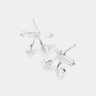 Fashnzfab Cz Bow Stud Earrings In Silver