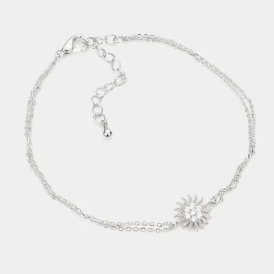 Fashnzfab Cz Brass Metal Sun Charm Accented Double Layered Bracelet Rhodium In Gold