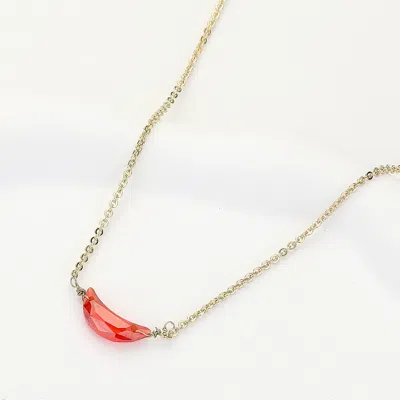 Fashnzfab Cz Crescent Moon Stone Pendant Necklace In Gold