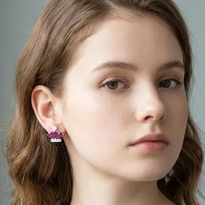 Fashnzfab Cz Crown Stud Earrings In Metallic
