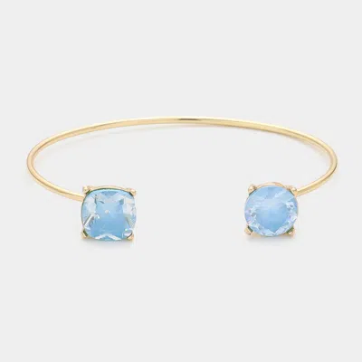 Fashnzfab Cz Cushion Square Round Stone Tip Cuff Bracelet In Gold
