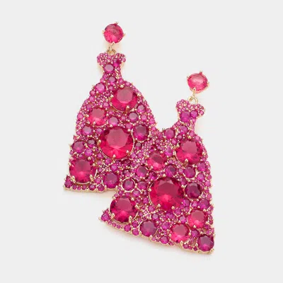 Fashnzfab Cz Dress Dangle Evening Earrings In Pink