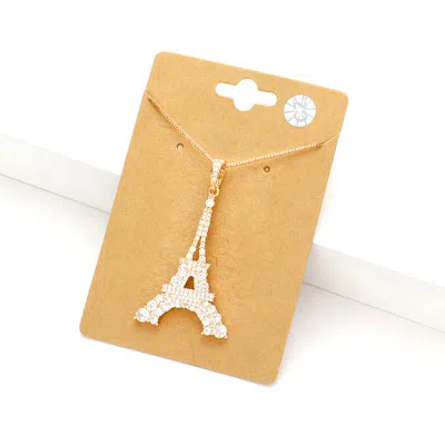 Fashnzfab Cz Eiffel Tower Pendant Necklace In Gold