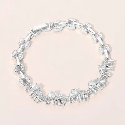 Fashnzfab Cz Elephant Charm Link Bracelet In Metallic
