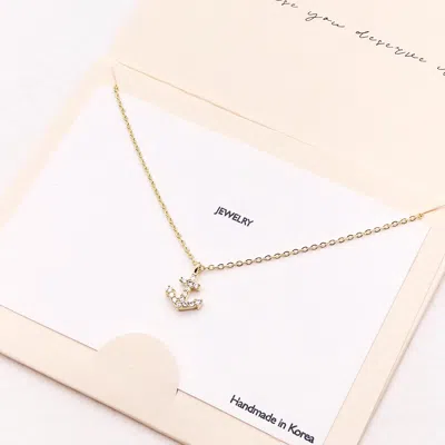 Fashnzfab Cz Embellished Anchor Pendant Necklace In Gold
