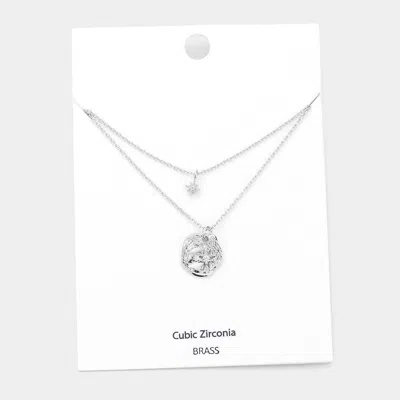 Fashnzfab Cz Embellished Brass Metal North Star Pendant Double Layered Necklace In Metallic