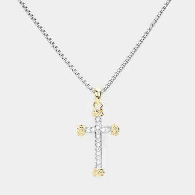 Fashnzfab Cz Embellished Cross Pendant Necklace In Gold