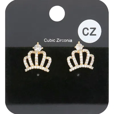 Fashnzfab Cz Embellished Crown Stud Evening Earrings In Gold