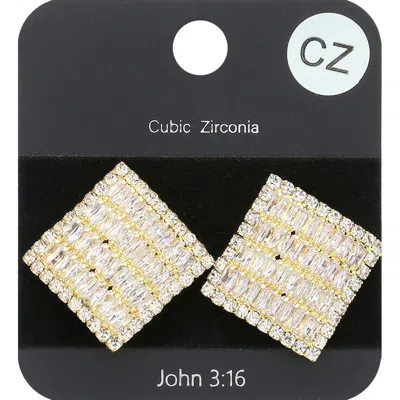 Fashnzfab Cz Embellished Curved Square Stud Evening Earrings In Gold