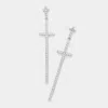 Fashnzfab Cz Embellished Double Cross Link Dangle Evening Earrings - Silver In Metallic