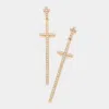 Fashnzfab Cz Embellished Double Cross Link Dangle Evening Earrings In Gold