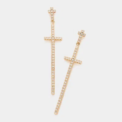 Fashnzfab Cz Embellished Double Cross Link Dangle Evening Earrings In Gold