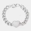Fashnzfab Cz Embellished Heart Charm Toggle Bracelet Silver In Silver