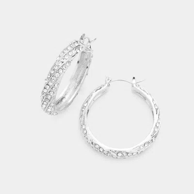 Fashnzfab Cz Embellished Hoop Pin Catch Earrings In Silver