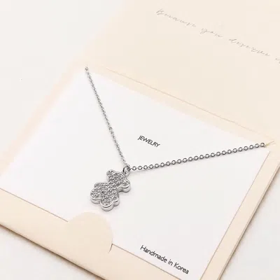 Fashnzfab Cz Embellished Metal Bear Pendant Necklace In Metallic