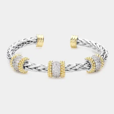 Fashnzfab Cz Embellished Metal Cuff Bracelet In Silver