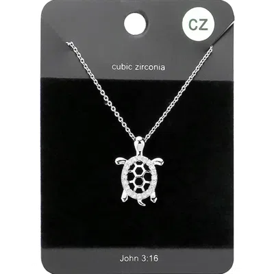 Fashnzfab Cz Embellished Metal Turtle Pendant Necklace In Metallic
