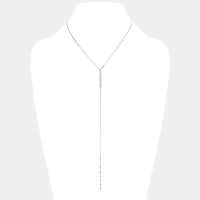 Fashnzfab Cz Embellished Rectangle Accented Brass Metal Y Necklace In White