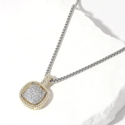 Fashnzfab Cz Embellished Square Pendant Necklace In Multi