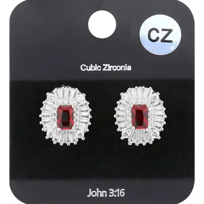 Fashnzfab Cz Emerald Cut Stone Centered Evening Stud Earrings In Multi