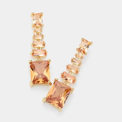 Fashnzfab Cz Emerald Cut Stone Dangle Evening Earrings In Pink