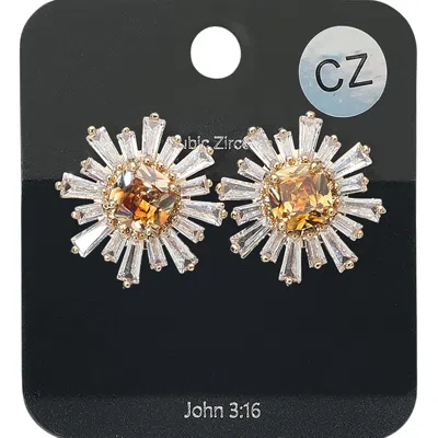 Fashnzfab Cz Floral Evening Stud Earrings In Gold