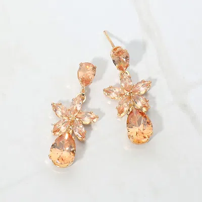 Fashnzfab Cz Floral Teardrop Link Drop Evening Earrings In Gold
