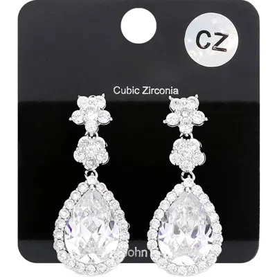 Fashnzfab Cz Flower Detail Teardrop Dangle Evening Earrings In Multi