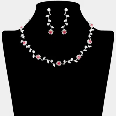Fashnzfab Cz Flower Leaf Stone Cluster Vine Necklace In Multi