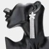 Fashnzfab Cz Flower Pointed Fringe Dangle Evening Earrings In Metallic