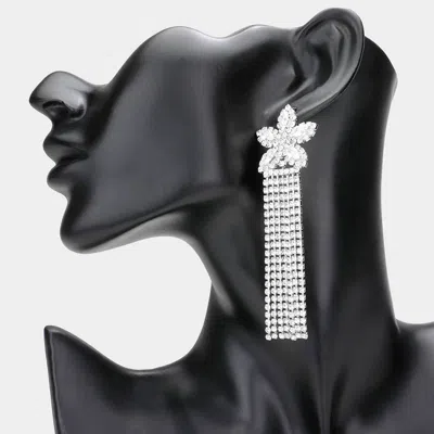 Fashnzfab Cz Flower Pointed Fringe Dangle Evening Earrings In Metallic