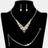 Fashnzfab Cz Flower Pointed Rhinestone Paved Necklace Jewelry Set In Gold