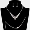 Fashnzfab Cz Flower Pointed Rhinestone Paved Necklace Jewelry Set In Silver