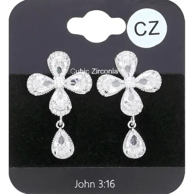 Fashnzfab Cz Flower Pointed Teardrop Stone Dangle Evening Earrings In Black