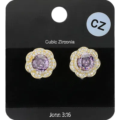 Fashnzfab Cz Flower Stud Evening Earrings In Gold