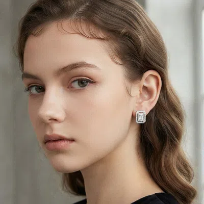 Fashnzfab Cz Geometric Square Evening Stud Earrings In Metallic