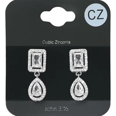 Fashnzfab Cz Geometric Teardrop Evening Earrings In Black