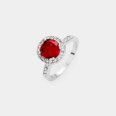 Fashnzfab Cz Halo Ring In Red