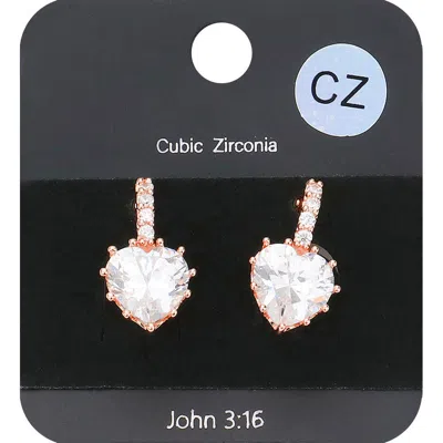 Fashnzfab Cz Heart Evening Huggie Earrings - Rose Gold In Multi