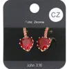 Fashnzfab Cz Heart Evening Huggie Earrings In Red