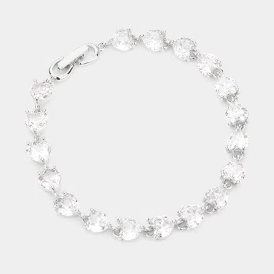 Fashnzfab Cz Heart Link Evening Bracelet Silver